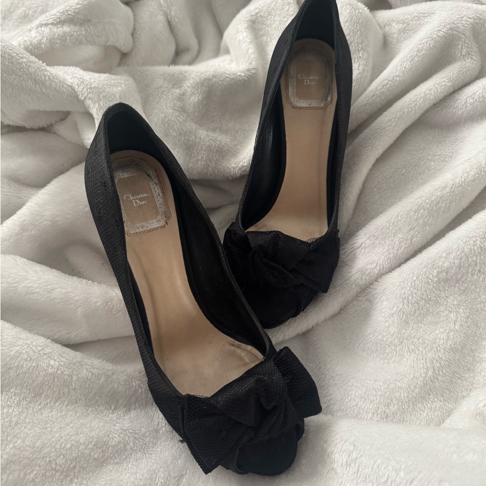 Dior Black Heels with Bow Accent